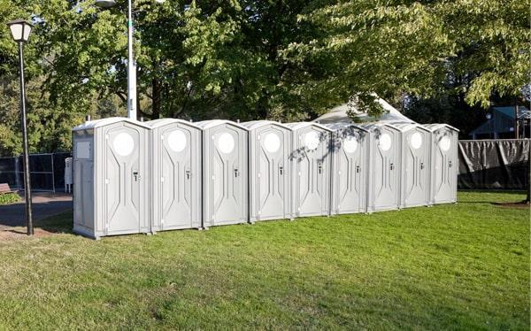 Portable restroom trailer at event